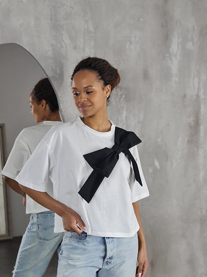 Футболка Imperial с большим черным бантом белая, фотография №2