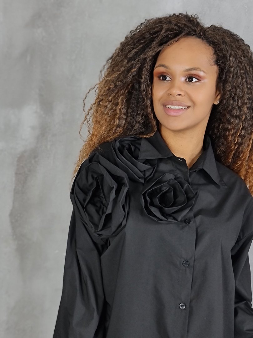 Рубашка MIHO'S с розой с правой стороны чёрная, фотография №4