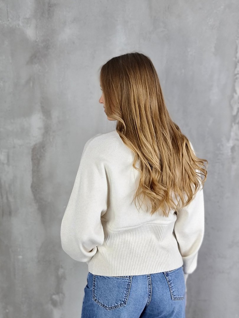 Джемпер J-Clair с фактурными косами и полосками кремовый, фотография №3