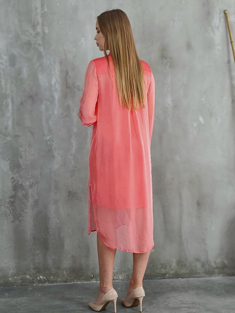 Платье-рубашка Pura Seta шёлковое коралловое, фотография №3