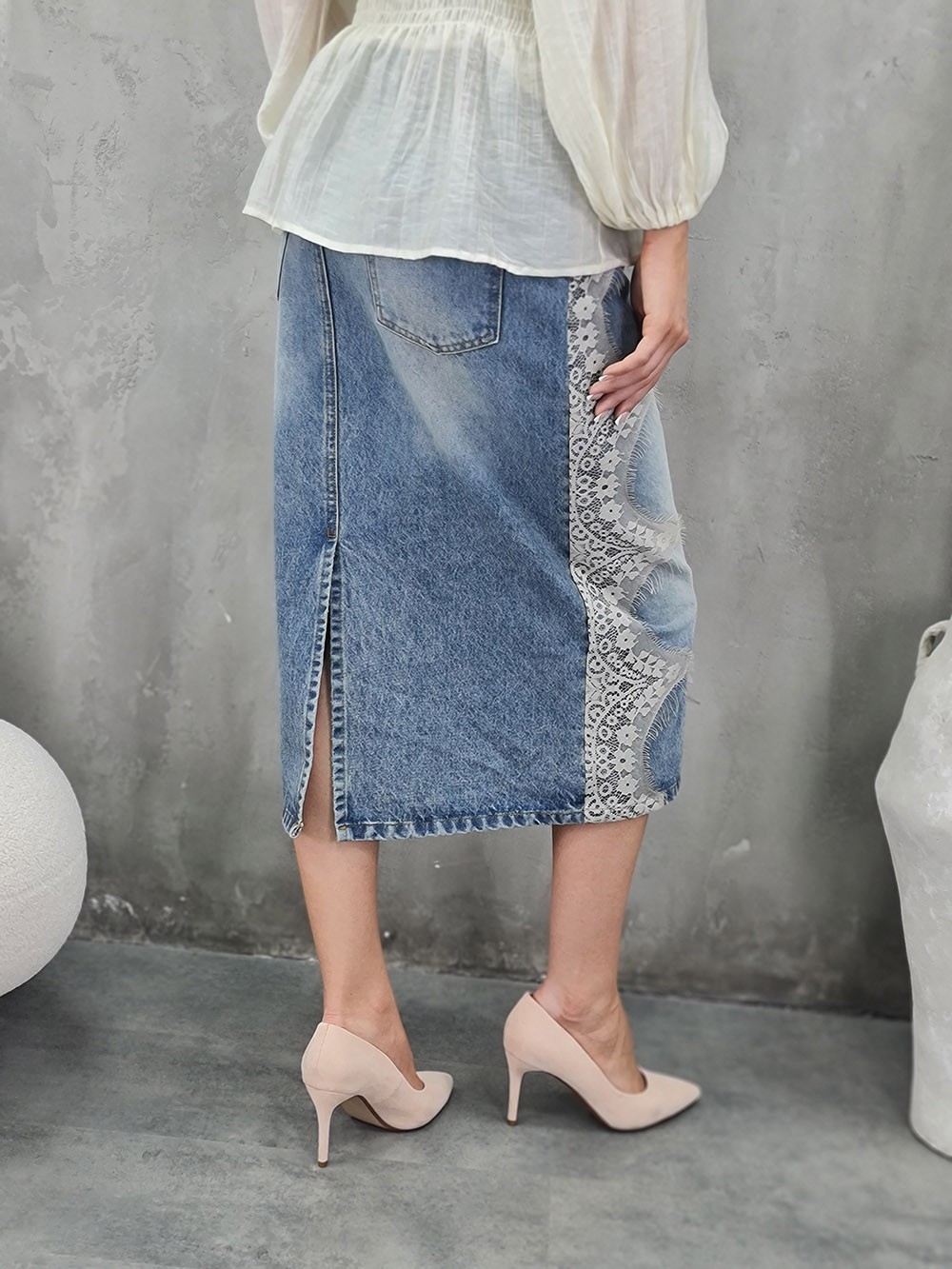 Юбка Souvenir джинсовая с кружеом синяя , фотография №2