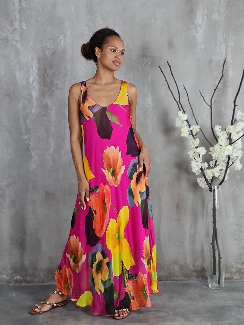 Платье Silk New с цветочным принтом фуксия, фотография №1