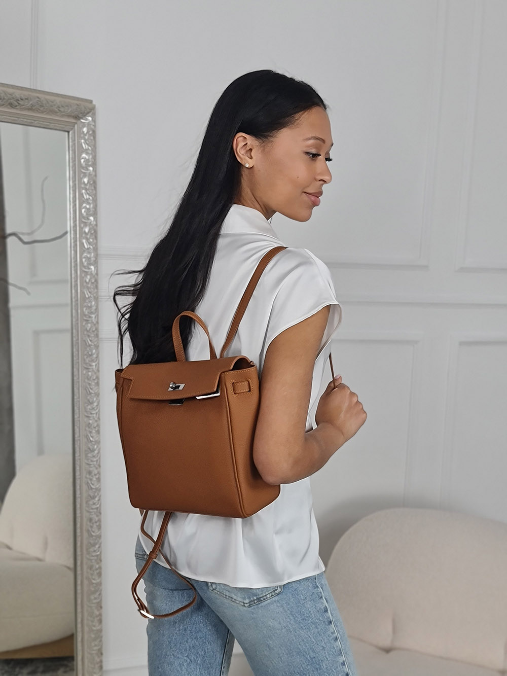 Рюкзак с серебрянной вставкой с ключиком карамельный, фотография №2