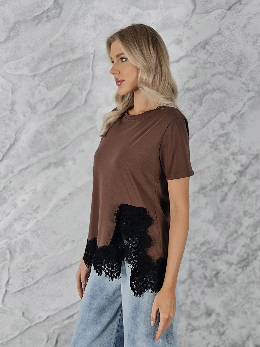Футболка Mitica&Co. с кружевом снизу шоколад, фотография №4