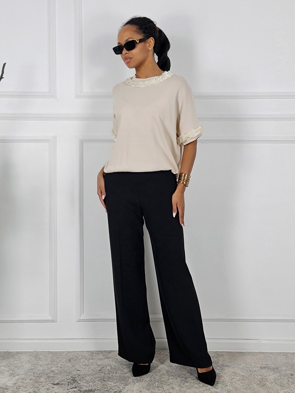 Брюки imperial с защипами на застежке резинка сзади черные, фотография №2