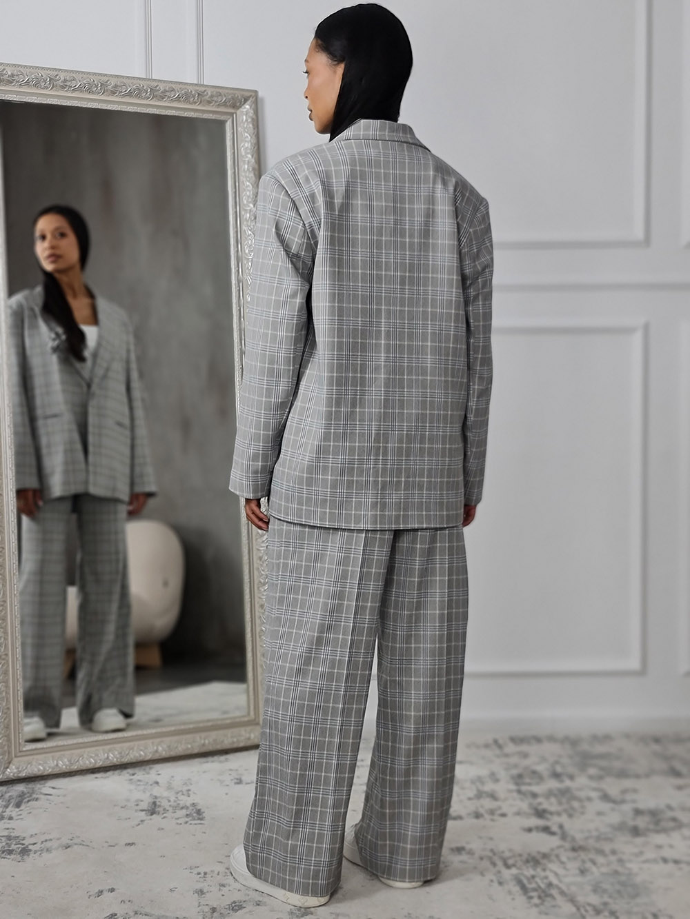 Пиджак Imperial в клетку с брошью серый , фотография №4