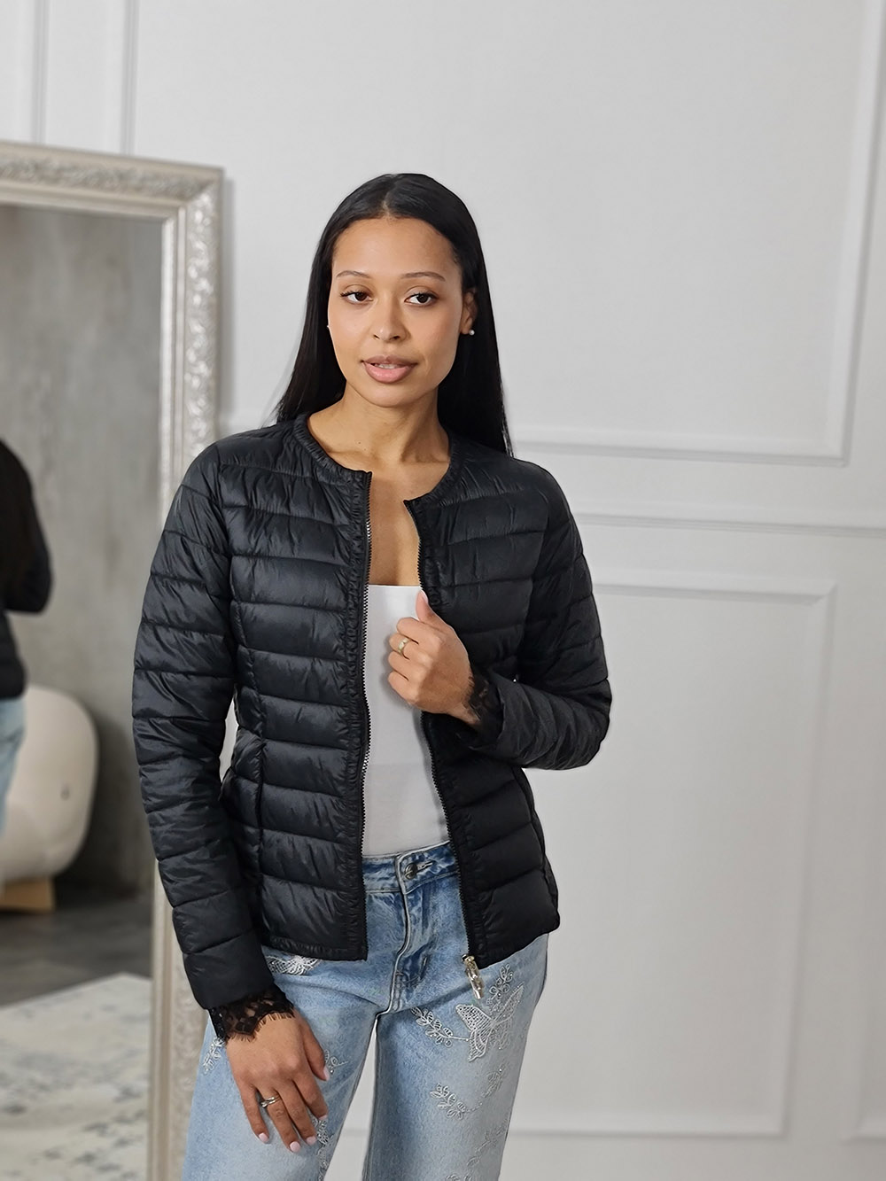 Куртка TWINSET с кружевом на рукавах черная , фотография №1