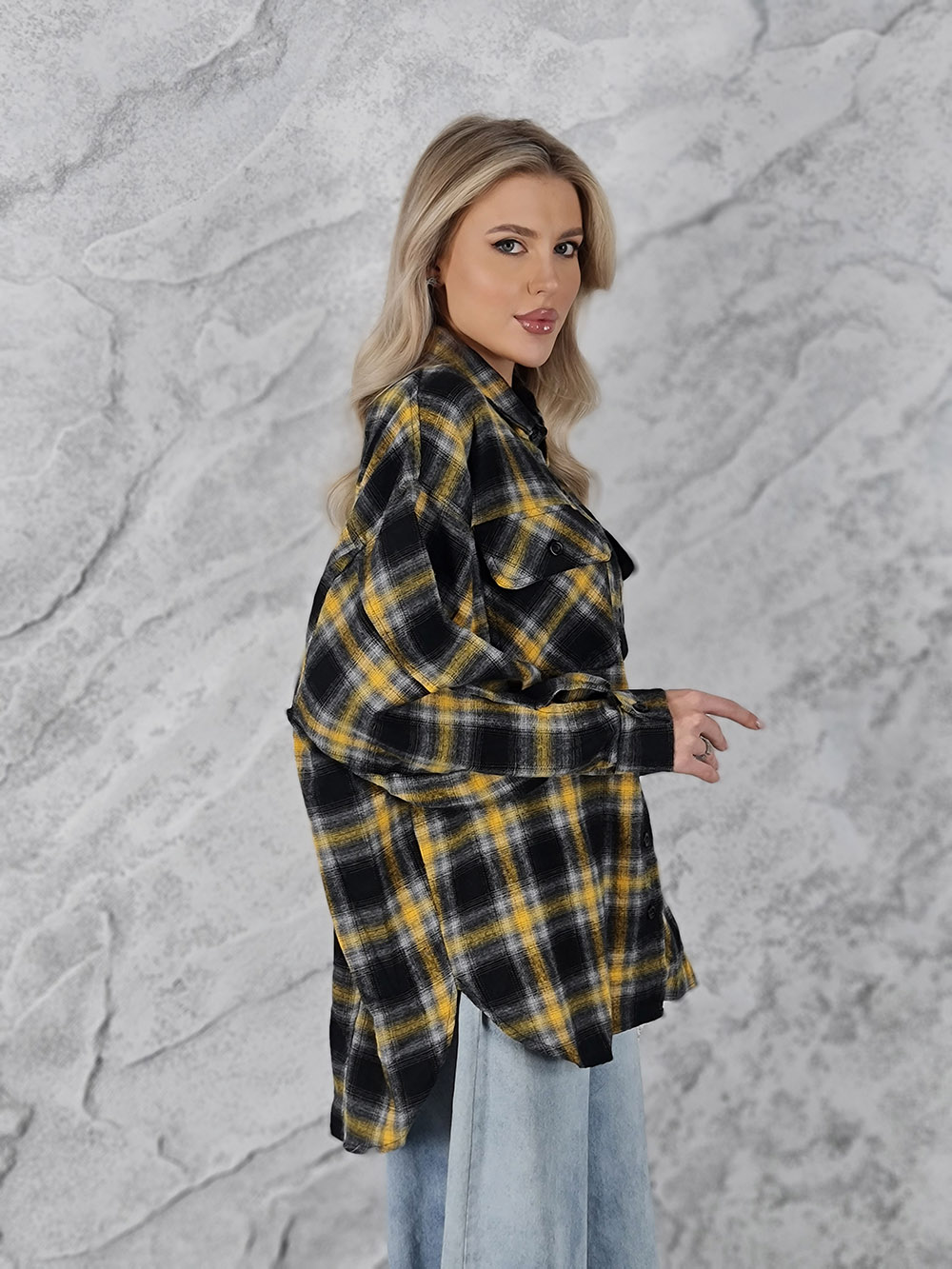 Рубашка Sevenday в клетку желтая принт на спине "Корона", фотография №4