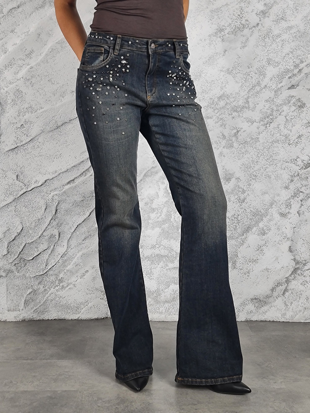 Джинсы Souvenir с камнями темно-синие, фотография №2