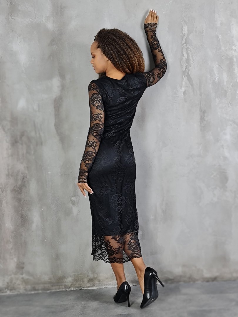 Платье MIHO'S кружевное с длинным рукавом чёрное, фотография №3