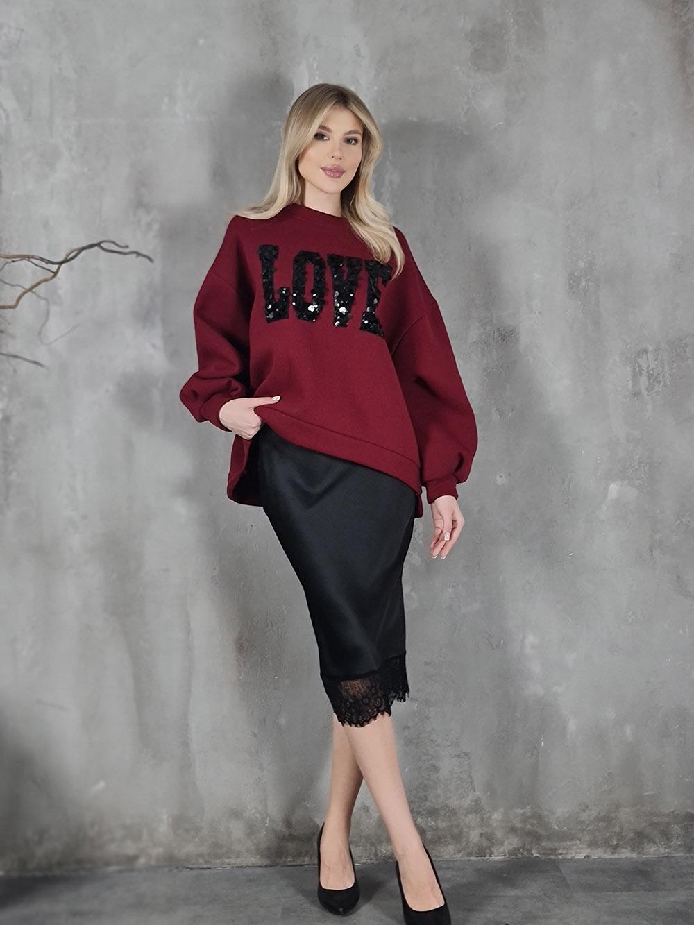 Imperial атласная юбка с черным кружевом снизу черная, фотография №2