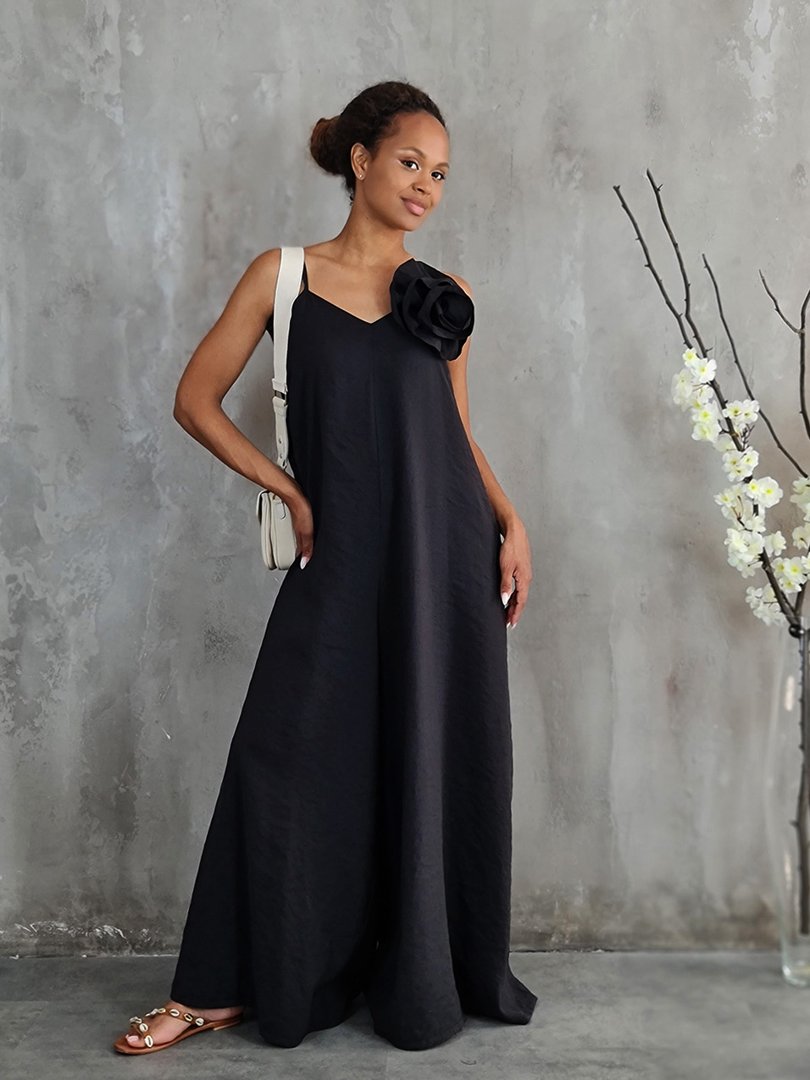 Комбинезон Motel на тонких лямках с брошью черный, фотография №2