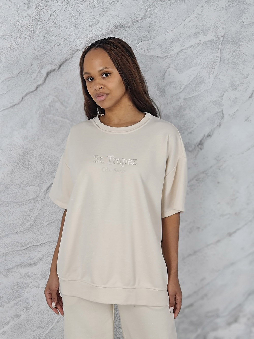 Костюм MOOIJ с блестками футболка и брюки кремовый, фотография №2