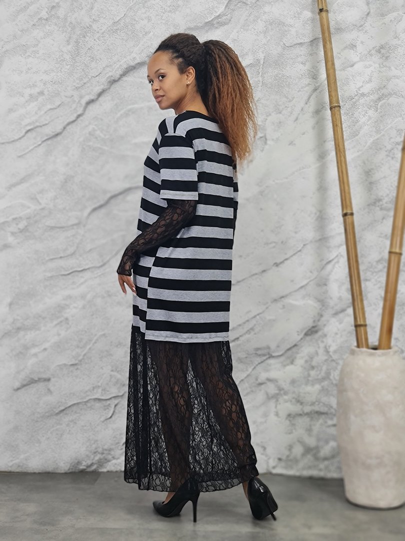 Платье Melany длинное с кружевной юбкой серое , фотография №2