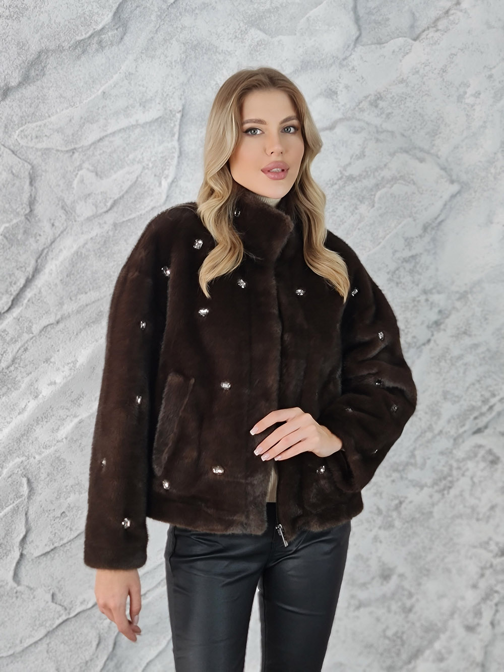 Шуба Vicolo экомех с камнями шоколад, фотография №1