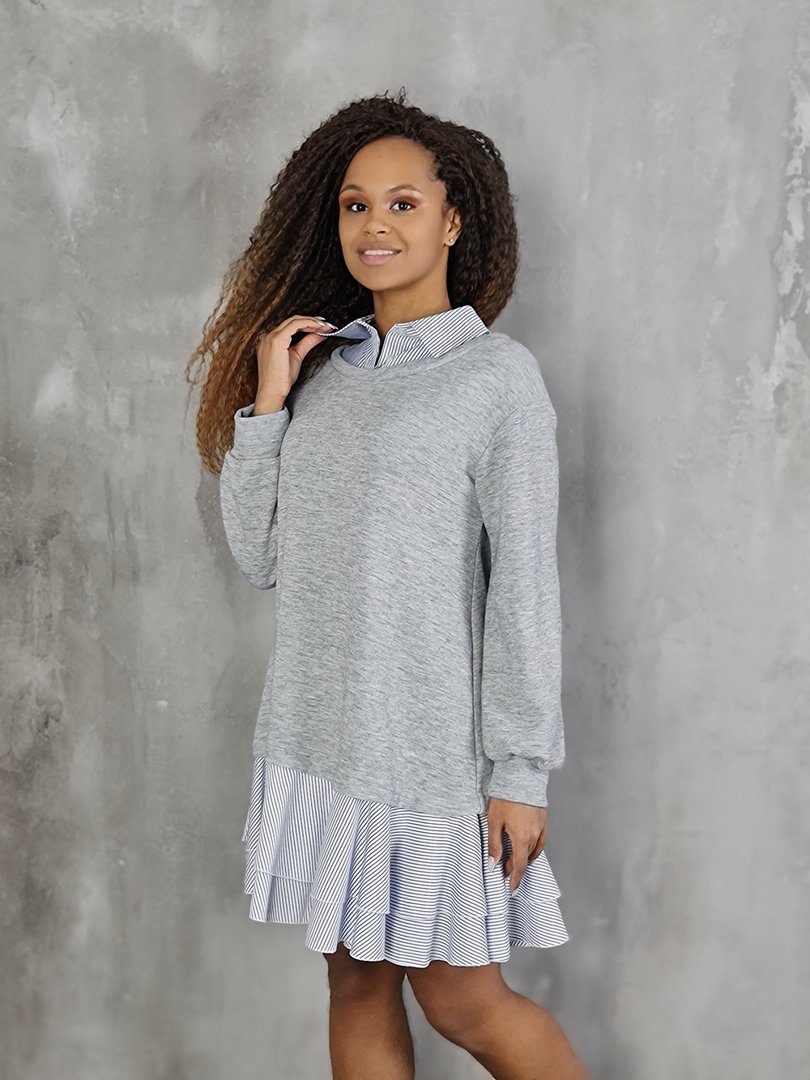 Платье Please с полосатым подолом серый/голубой, фотография №2