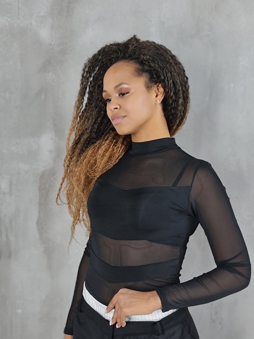 Боди Gondola Blu сетчатое с воротником-стойкой чёрное, фотография №2