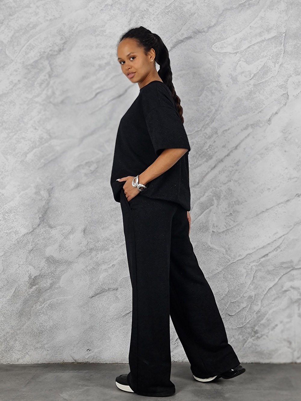 Костюм MOOIJ с блестками футболка и брюки черный, фотография №2