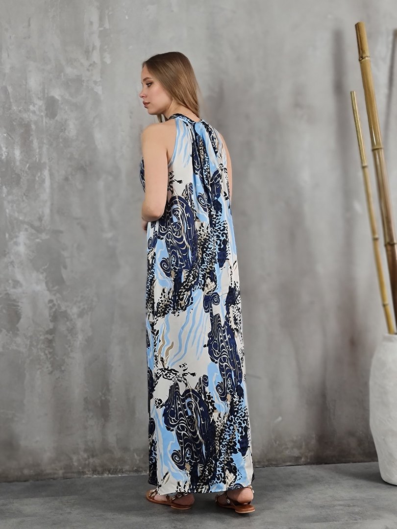 Платье li.fe style с сине-голубым принтом молочное, фотография №2