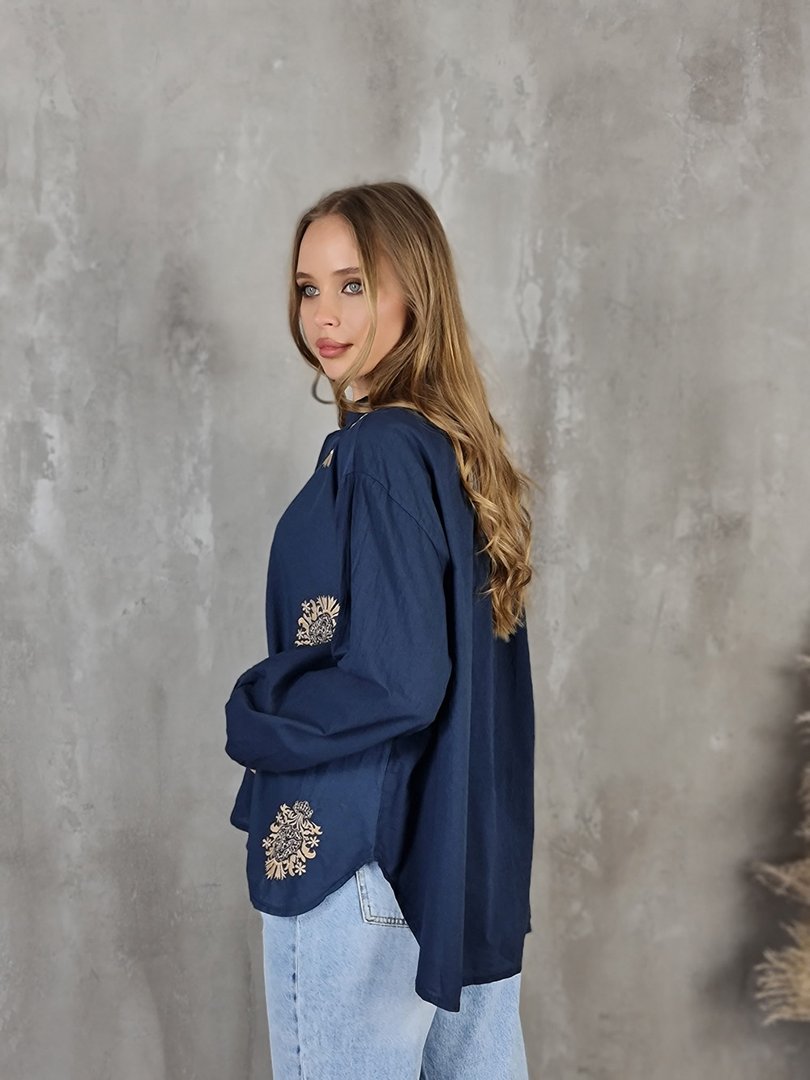 Рубашка J&J Couture с золотым принтом синяя, фотография №4