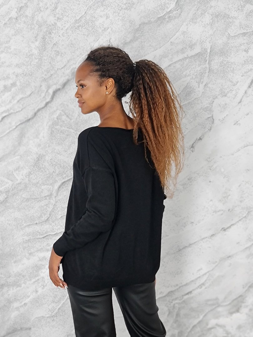 Джемпер Please свободный с V-образным вырезом черный , фотография №2