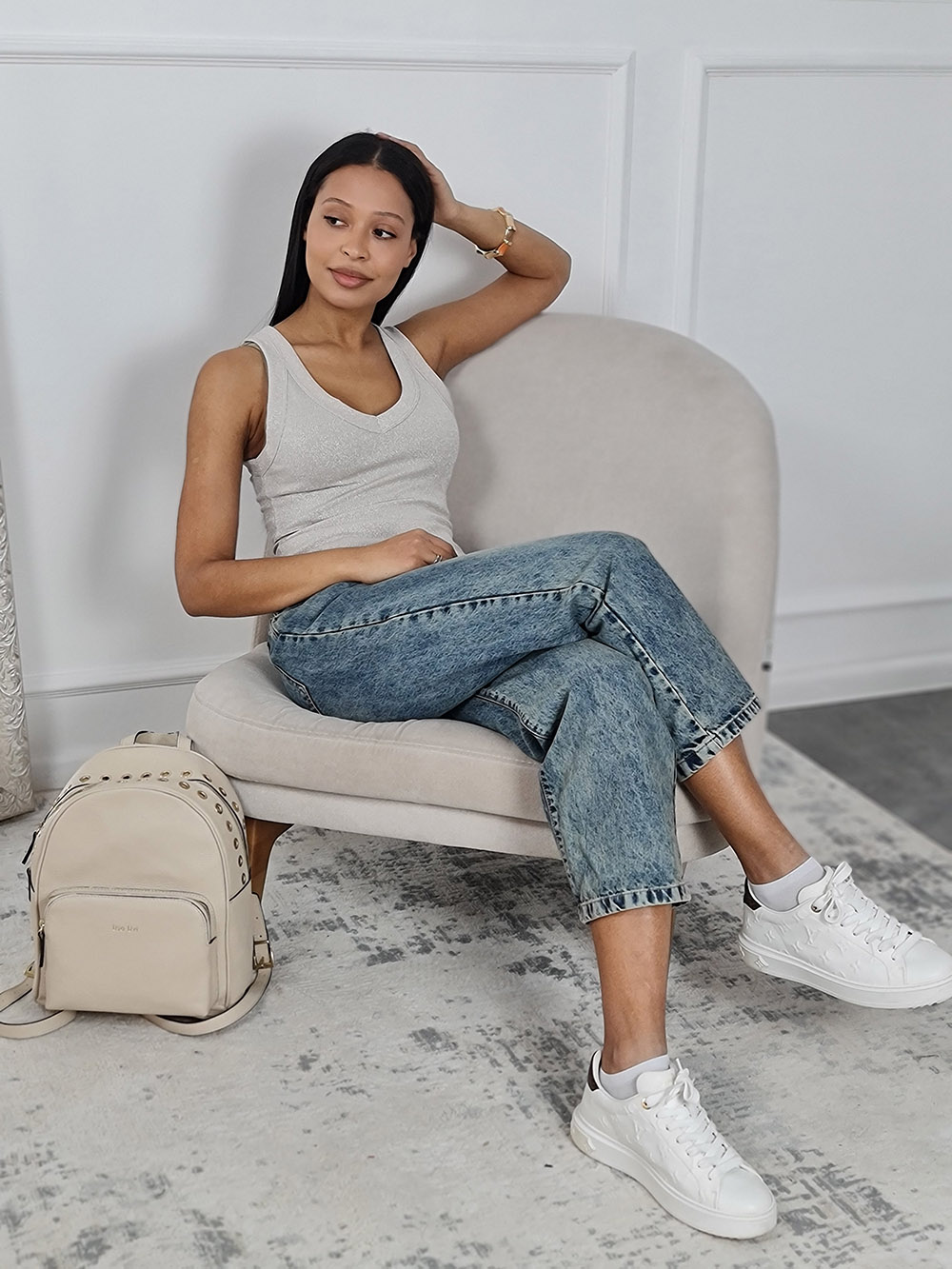 Топ Vicolo с люрексом V вырез кремовый, фотография №4