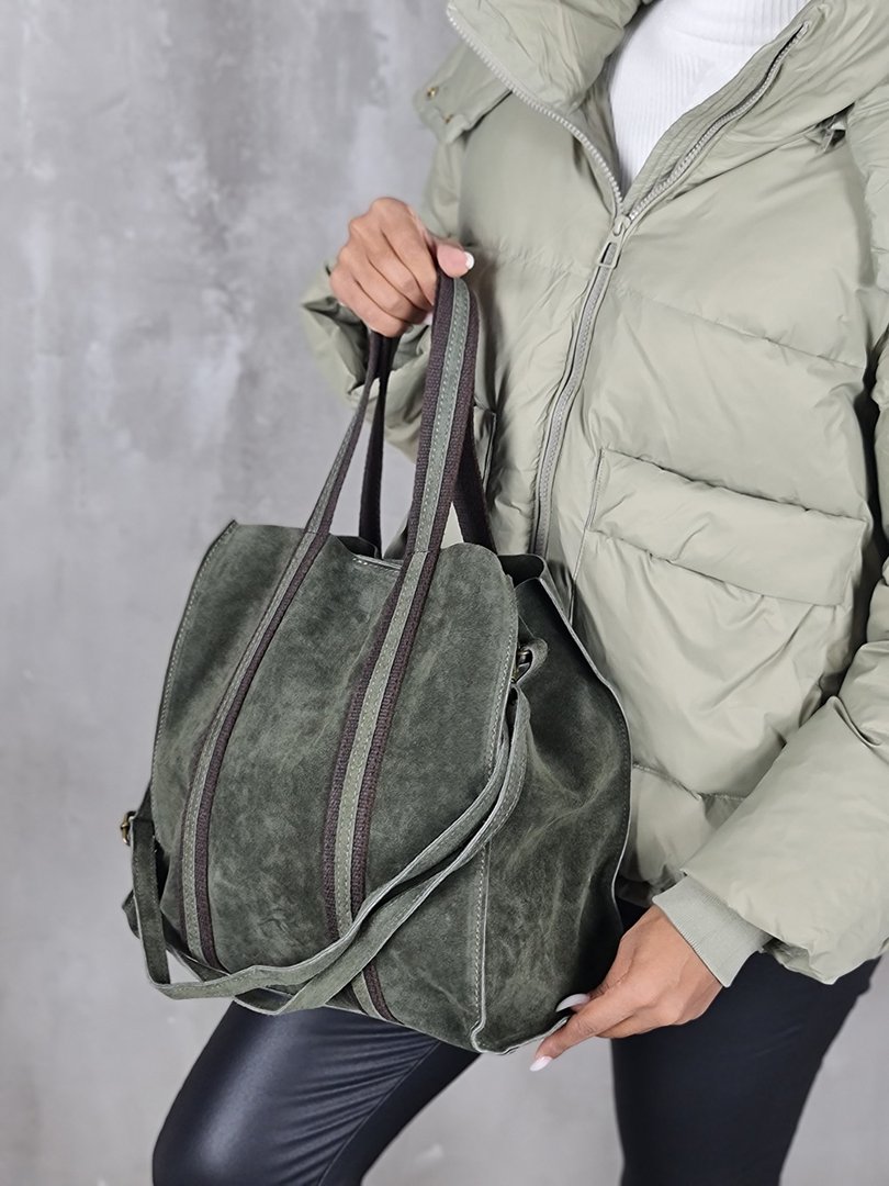 Сумка-шоппер нат.замша оливковая , фотография №3