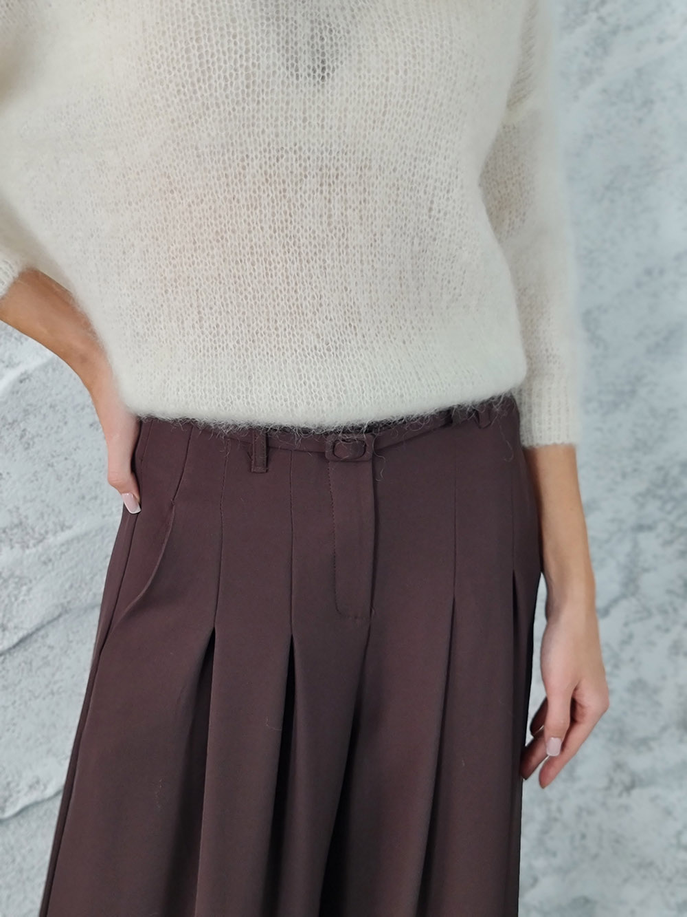 Брюки Imperial палаццо с тонким ремнем шоколад, фотография №3