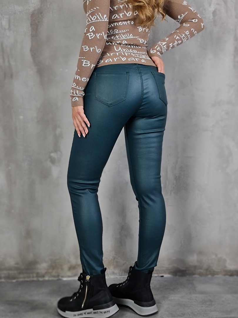 Брюки 3D Denim БЕЗ флиса экокожа skinny изумрудные, фотография №3