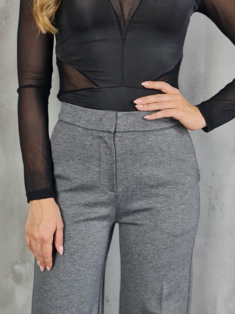 Брюки Maryley палаццо из гладкой ткани с карманами серые, фотография №5