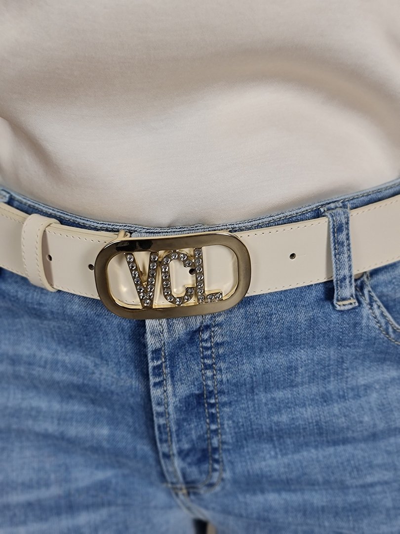Ремень Vicolo со стразами на пряжке белый, фотография №3