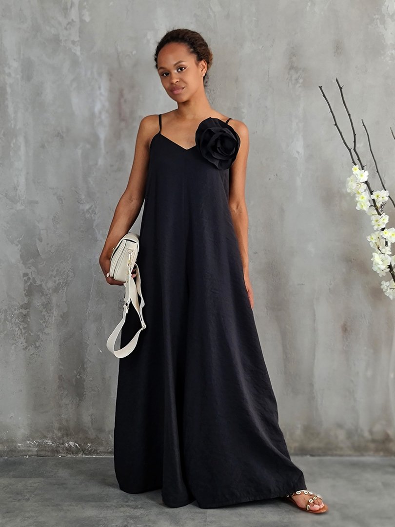 Комбинезон Motel на тонких лямках с брошью черный, фотография №3