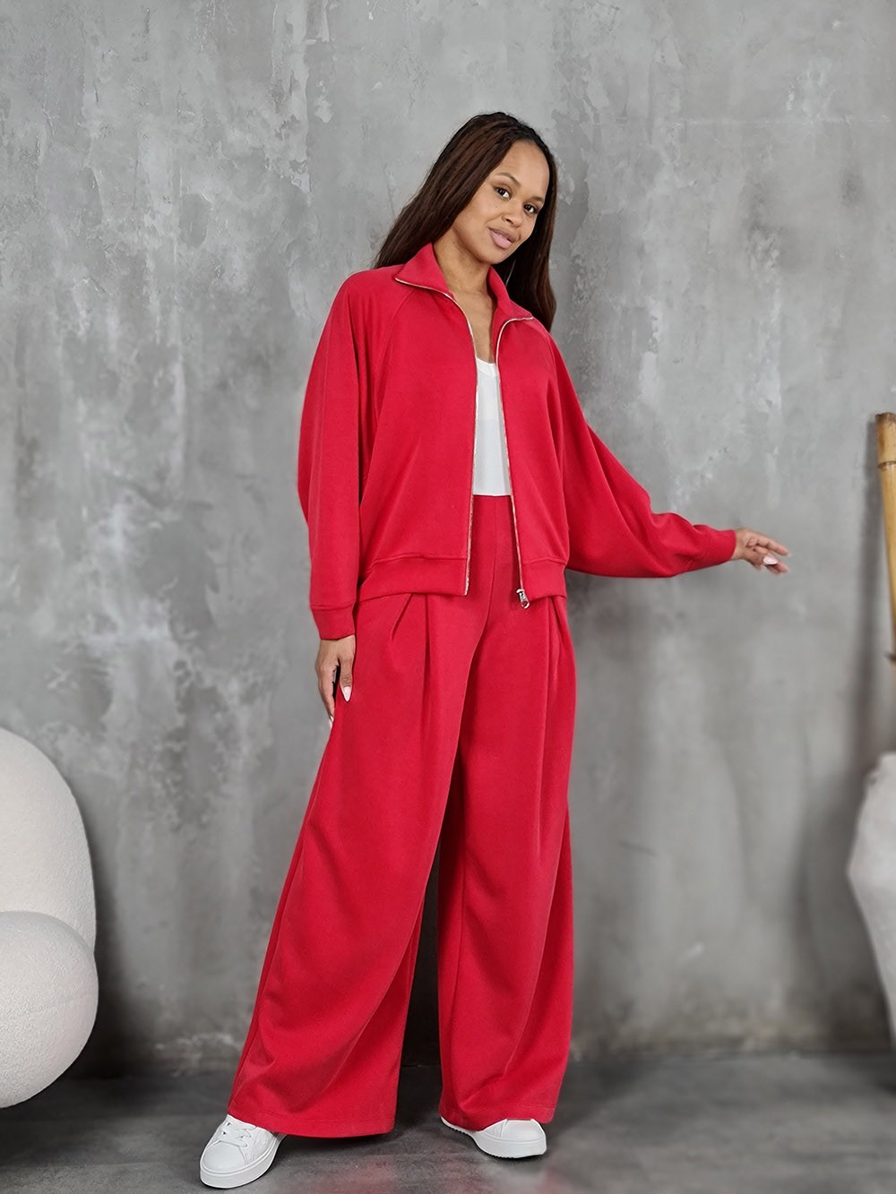 Костюм Imperial кофта на молнии и брюки красный, фотография №1