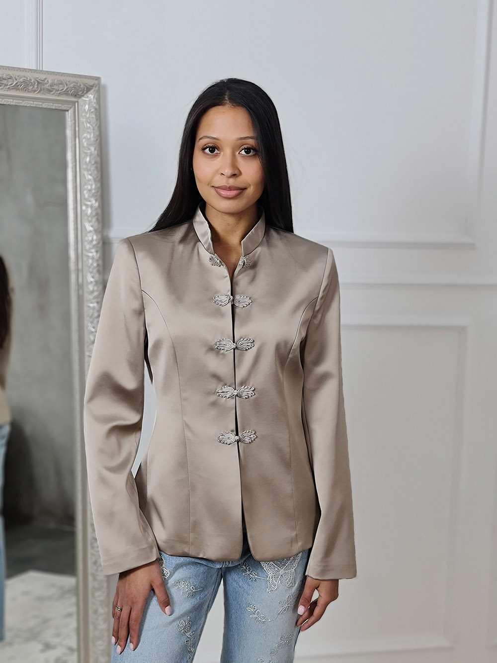 Пиджак Imperial атласный в восточном стиле тауп , фотография №1