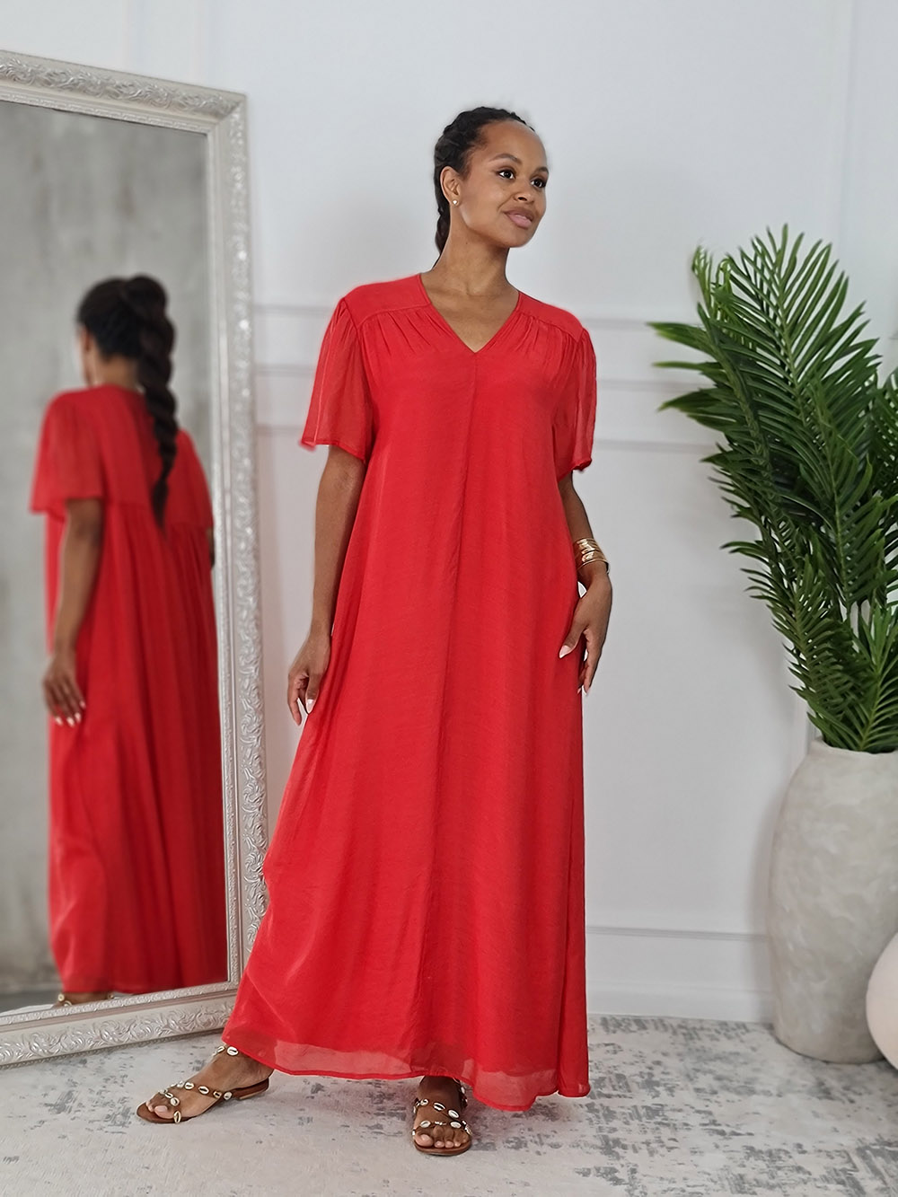 Платье CLOTHÉ свободное v-вырез красное, фотография №1