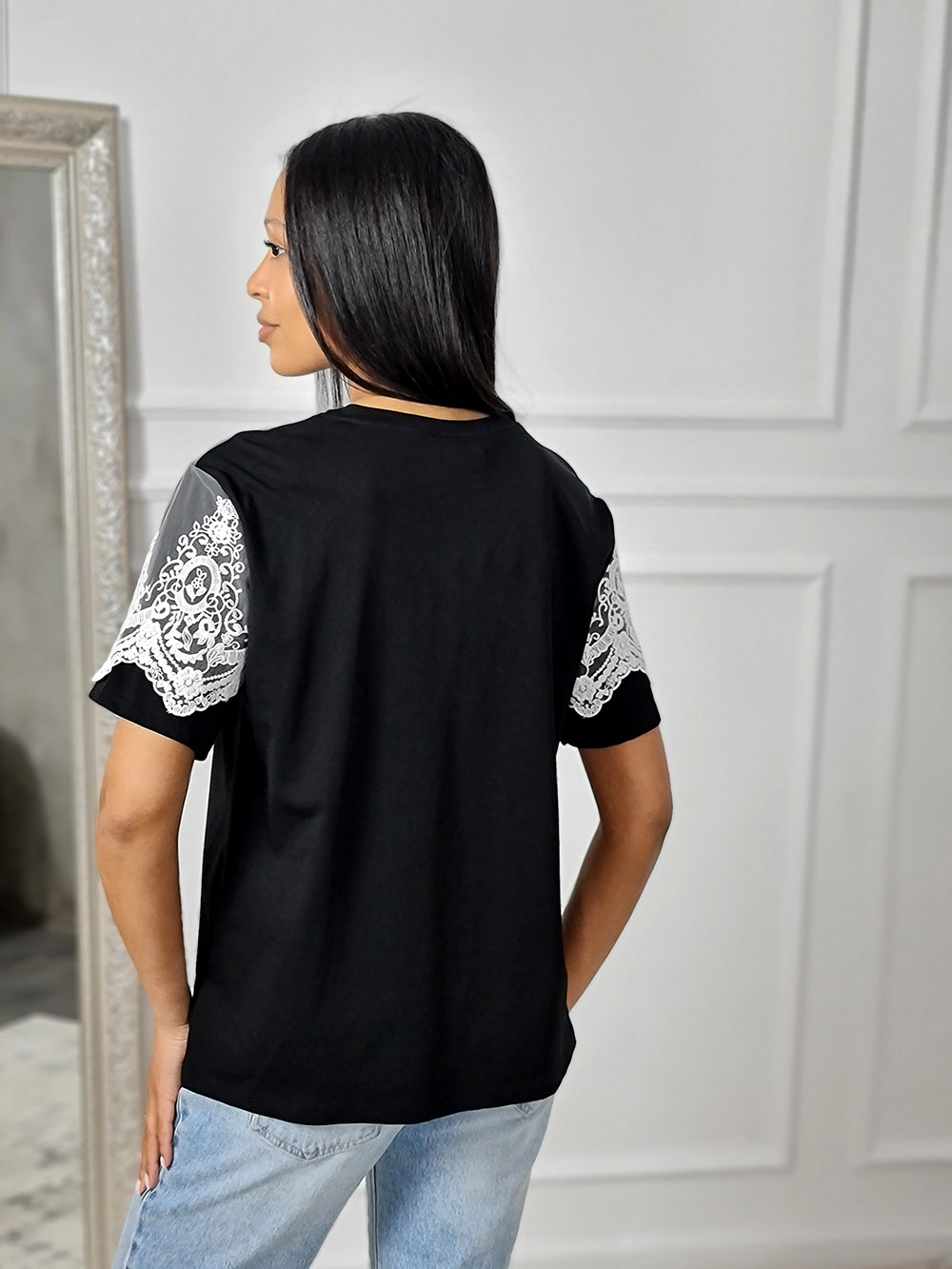 Футболка MIHO'S с кружевом черная, фотография №3