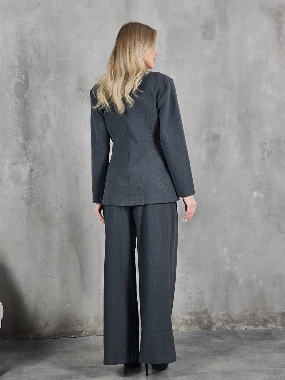 Костюм My Star Collection брюки пиджак с поясом серый, фотография №3
