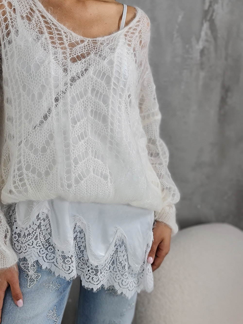 Джемпер Silk new v вырез мохер молочный, фотография №2