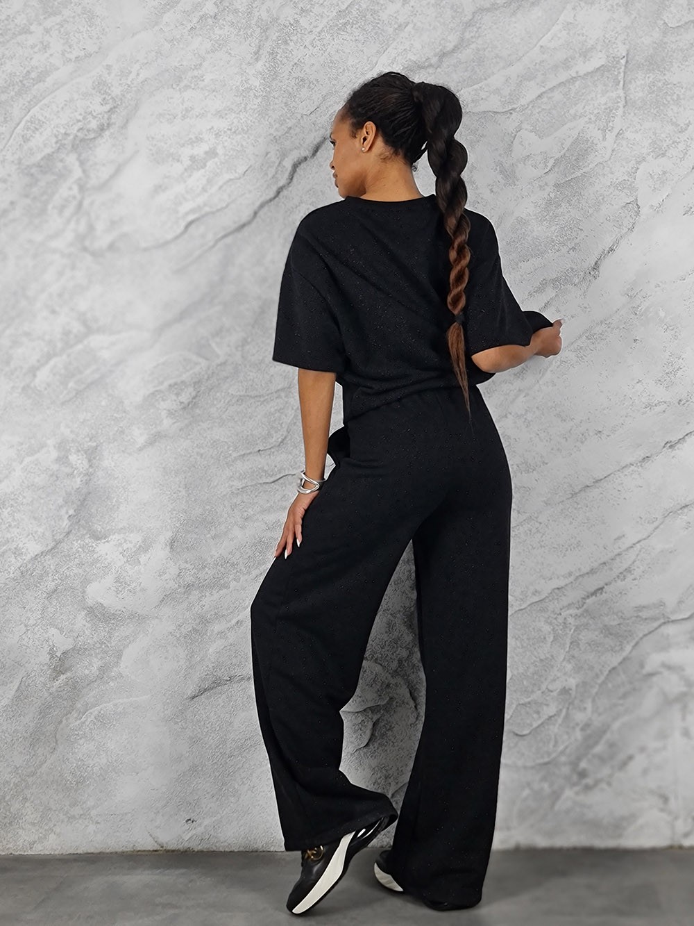 Костюм MOOIJ с блестками футболка и брюки черный, фотография №3