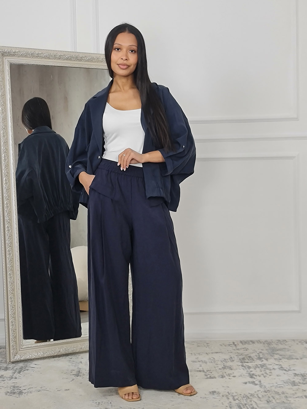 Брюки PAQUITO на резинке с кармашками синие , фотография №1