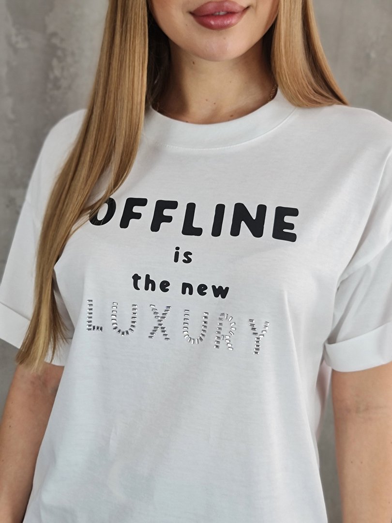 Футболка Imperial надпись OFFLINE....LUXURY белая, фотография №2