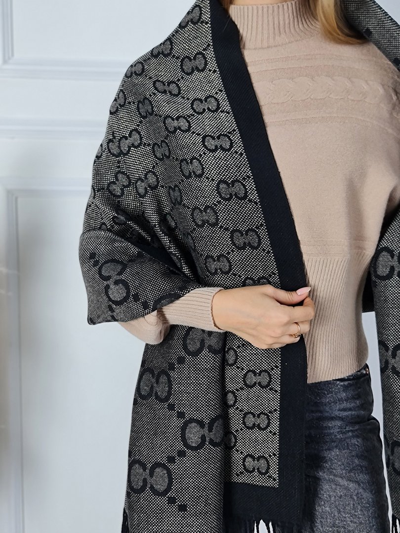 Палантин Mondana с орнаментом и люрексом чёрный , фотография №3