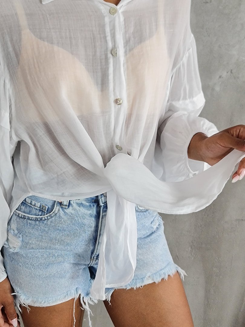 Рубашка MIHO'S с вставками на рукавах белая, фотография №4