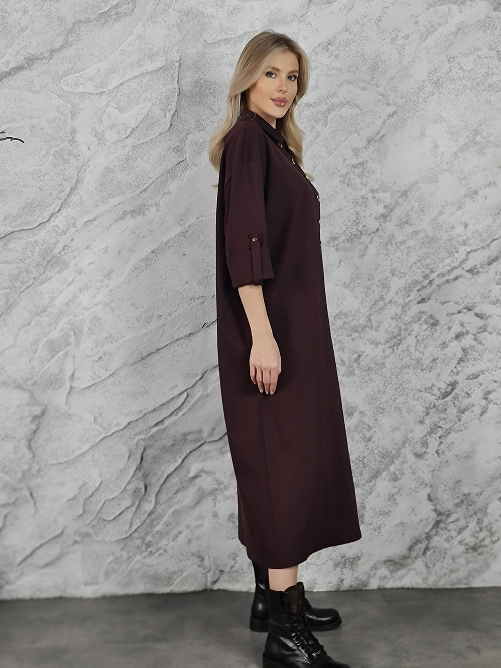 Платье CLOTHÉ прямое рукав 3/4 золотой декор бордо, фотография №3