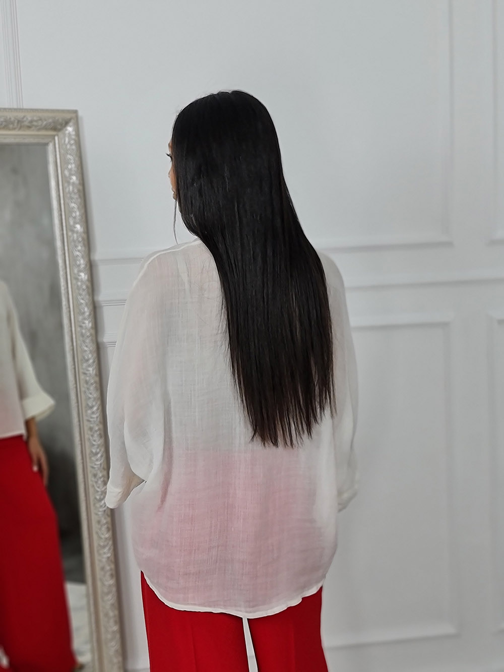 Рубашка MIHOs полупрозрачная без ворота кремовая, фотография №4