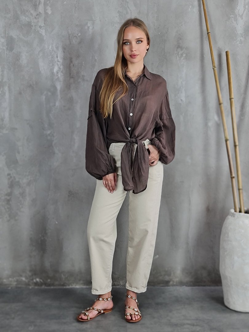 Рубашка MIHO'S с вставками на рукавах шоколадная, фотография №4
