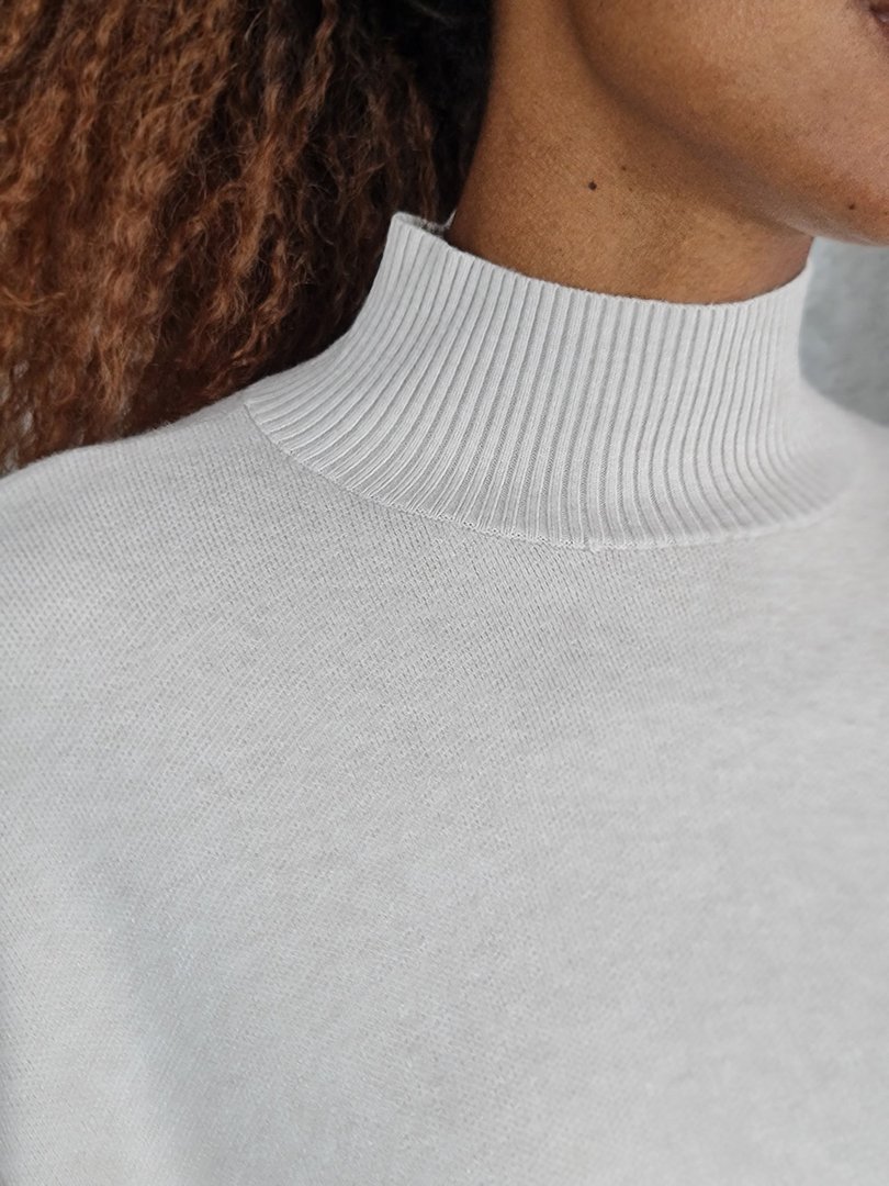 Джемпер Lara с высоким воротником в мелкий рубчик кремовый, фотография №5