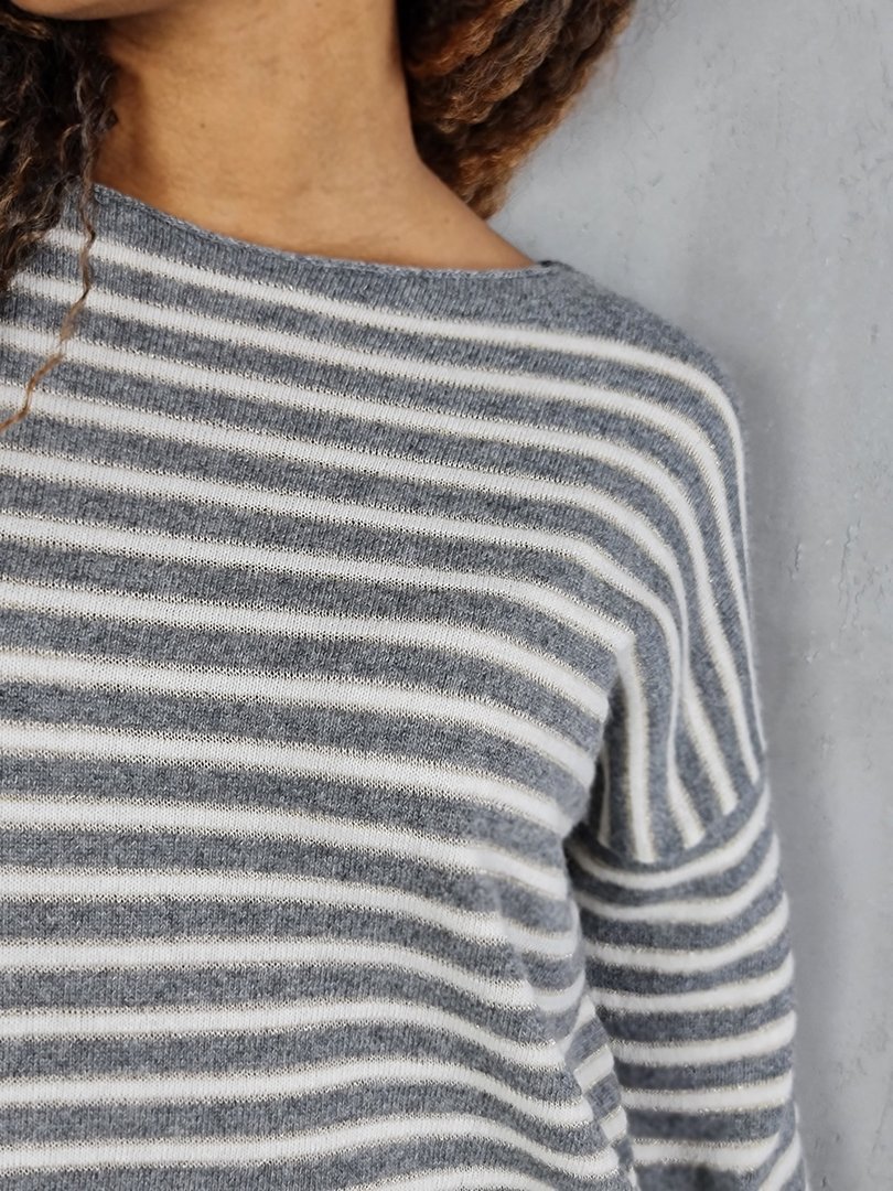 Джемпер Cashmere Blend в полоску тонкий люрекс серый, фотография №2
