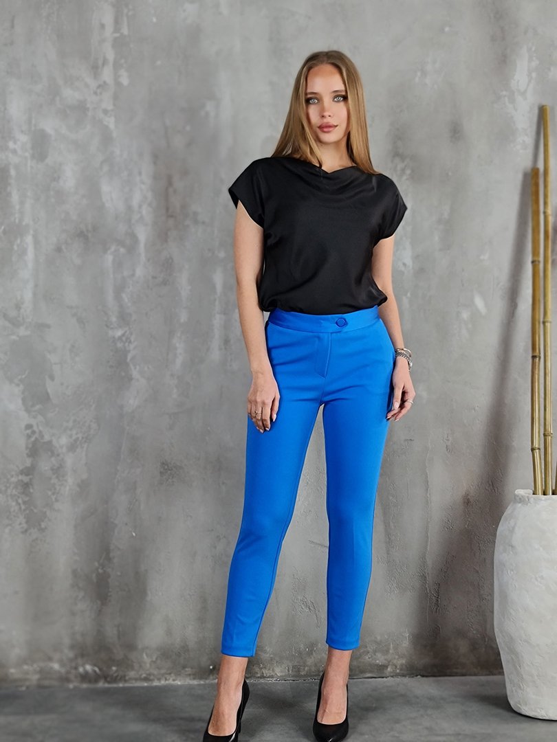 Блузка Imperial со сборкой на декольте атласная черная, фотография №2