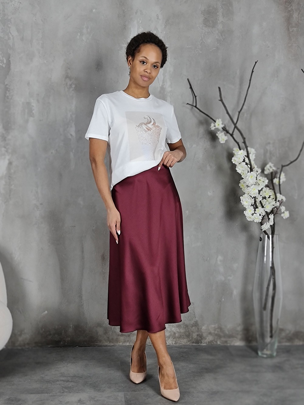 Юбка MIHO'S шелковистая бордо, фотография №2